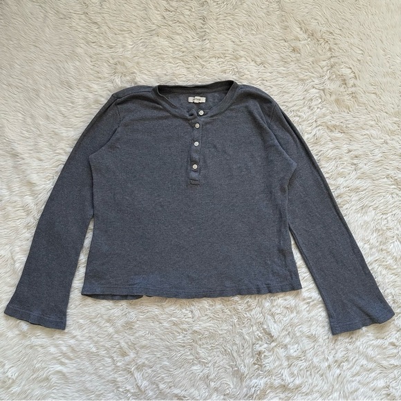 Madewell Top Heathered Thermal Henley Tee Long Sleeve Gray M - Picture 3 of 11